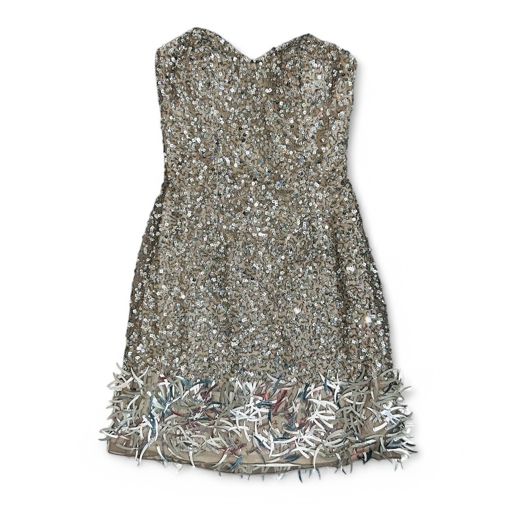 NWT Scala Silver Sequin Strapless Mini Dress Size 0